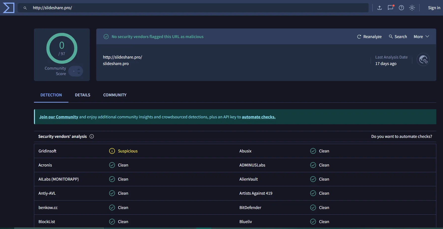 VirusTotal Security Scan Results